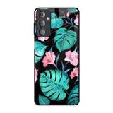 Tropical Leaves & Pink Flowers Samsung Galaxy F23 5G Glass Back Cover Online