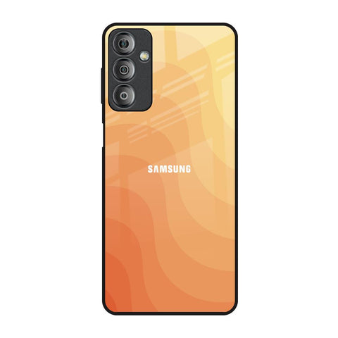 Orange Curve Pattern Samsung Galaxy F23 5G Glass Back Cover Online