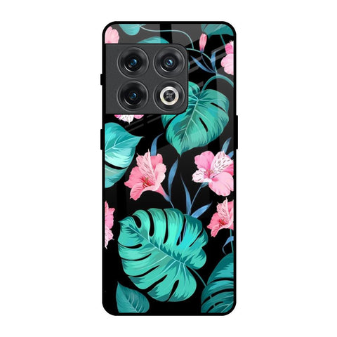 Tropical Leaves & Pink Flowers OnePlus 10 Pro Glass Back Cover Online