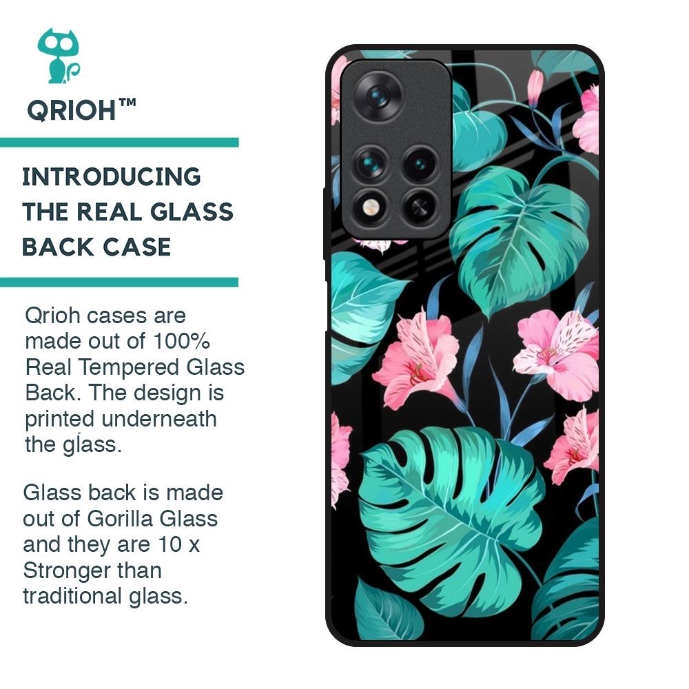 Tropical Leaves & Pink Flowers Glass Case for Redmi Note 11 Pro 5G