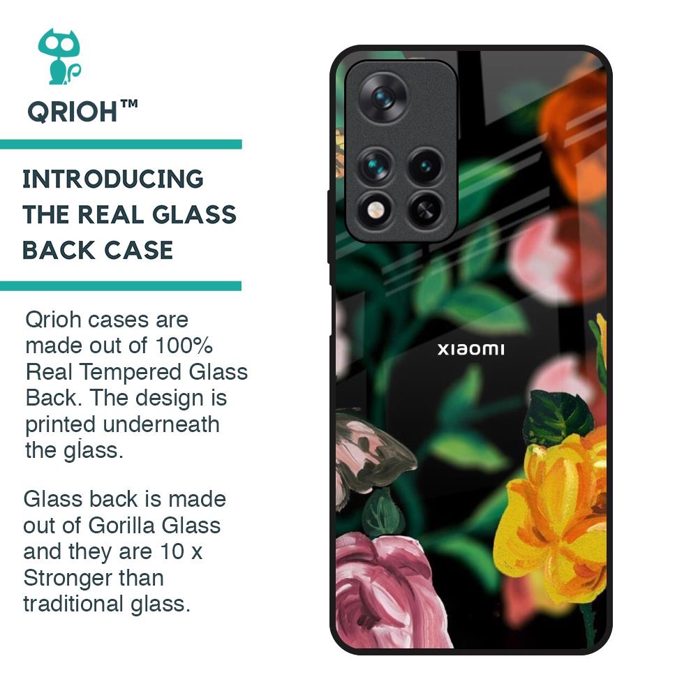 Flowers & Butterfly Glass Case for Redmi Note 11 Pro 5G