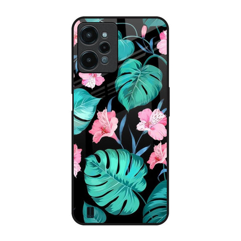 Tropical Leaves & Pink Flowers Realme C31 Glass Back Cover Online
