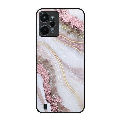 Pink & Gold Gllitter Marble Realme C31 Glass Back Cover Online