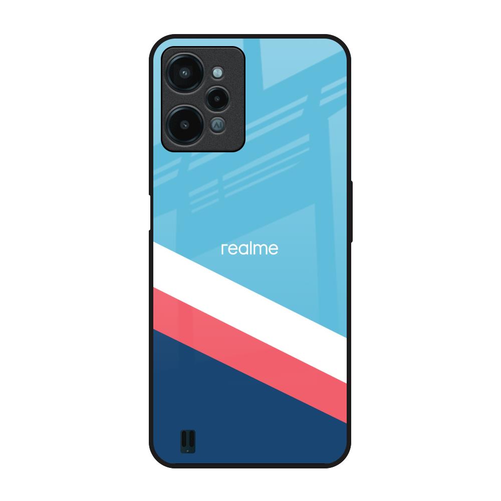 Pink & White Stripes Realme C31 Glass Back Cover Online