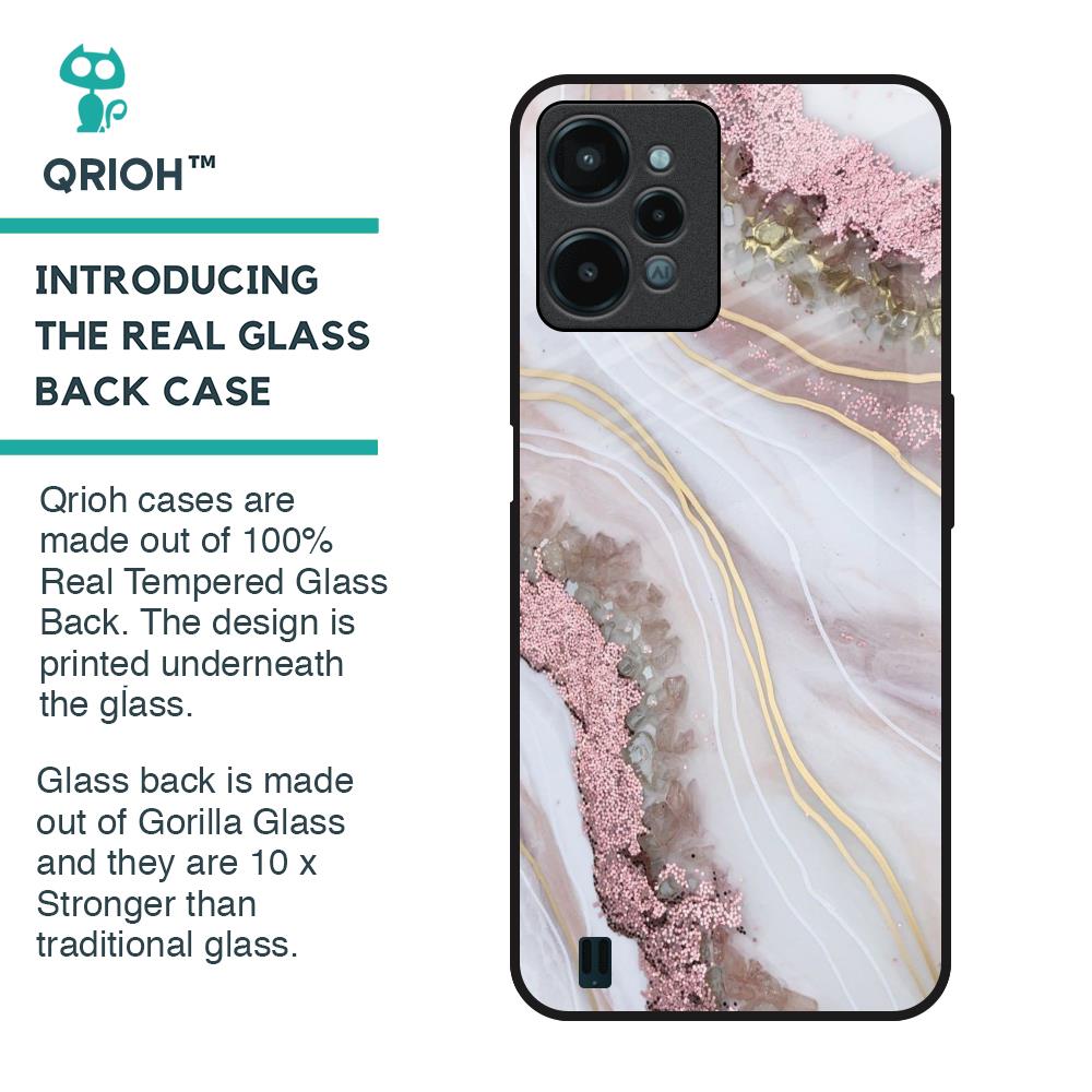Pink & Gold Gllitter Marble Glass Case for Realme C31