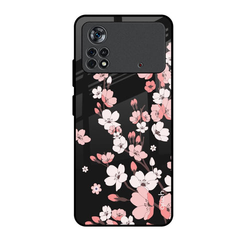 Black Cherry Blossom Poco X4 Pro 5G Glass Back Cover Online
