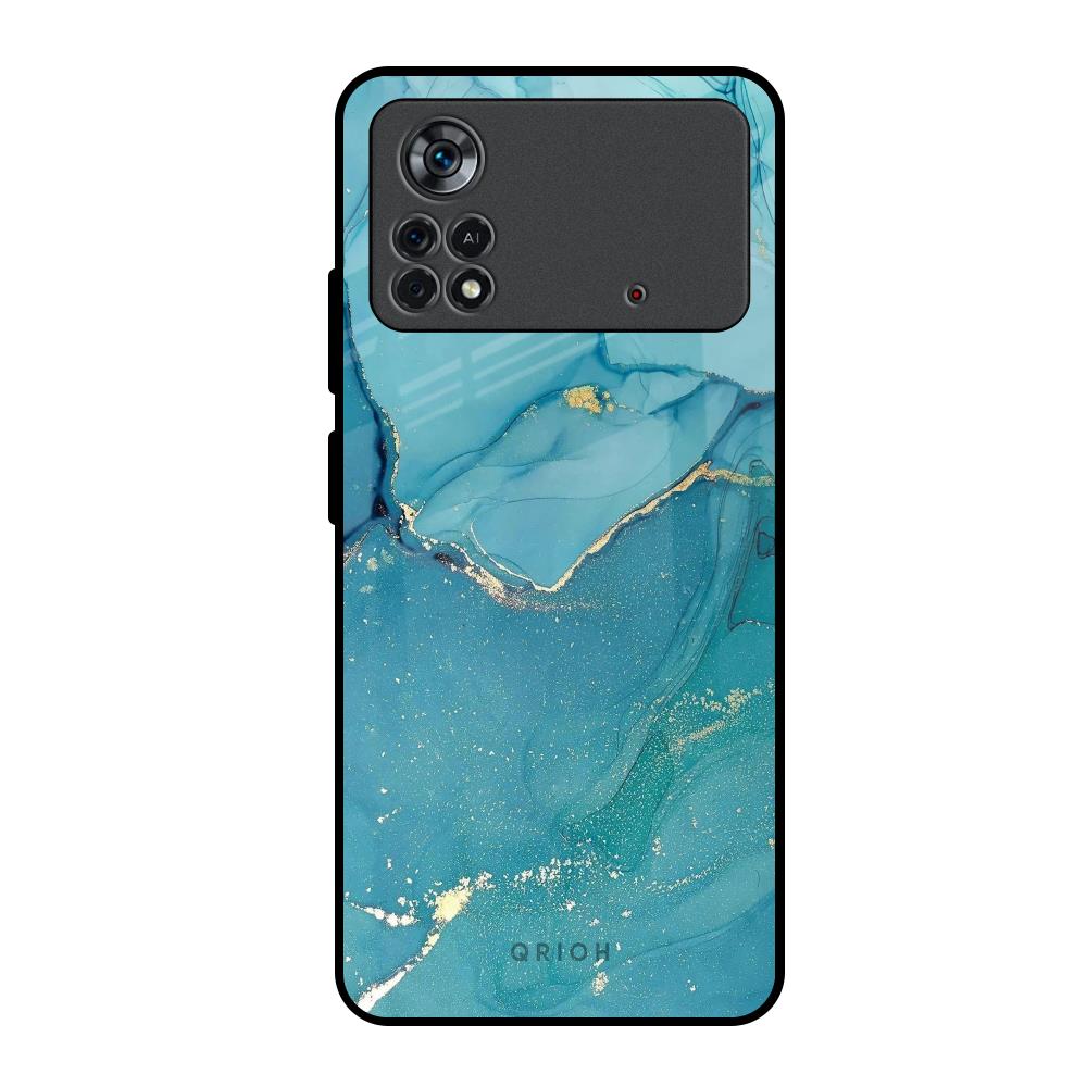 Blue Golden Glitter Poco X4 Pro 5G Glass Back Cover Online