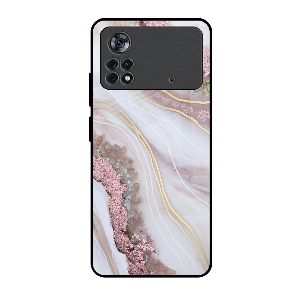 Pink & Gold Gllitter Marble Poco X4 Pro 5G Glass Back Cover Online