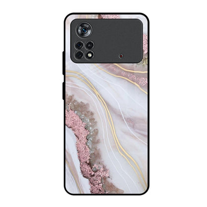 Pink & Gold Gllitter Marble Poco X4 Pro 5G Glass Back Cover Online