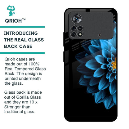 Half Blue Flower Glass Case for Poco X4 Pro 5G