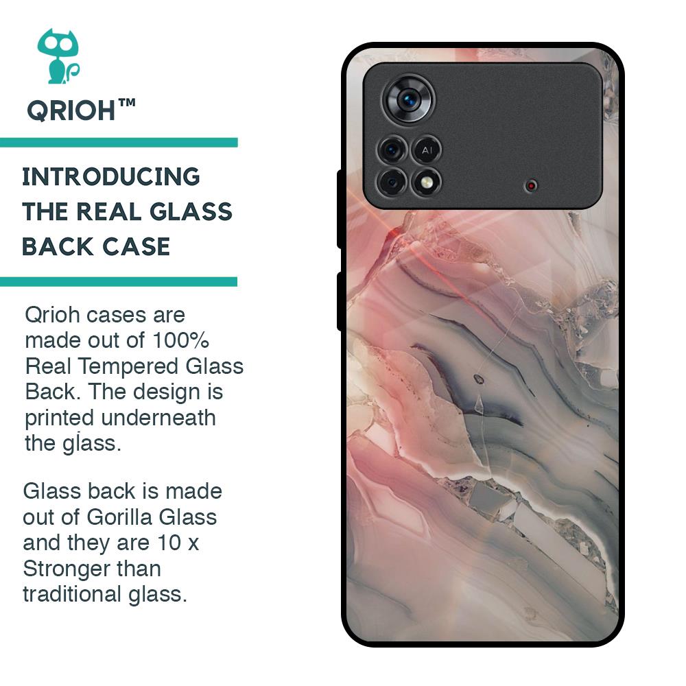 Pink And Grey Marble Glass Case For Poco X4 Pro 5G