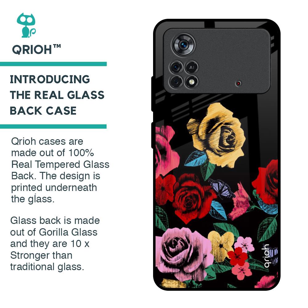 Floral Decorative Glass Case For Poco X4 Pro 5G