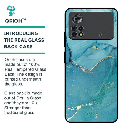 Blue Golden Glitter Glass Case for Poco X4 Pro 5G