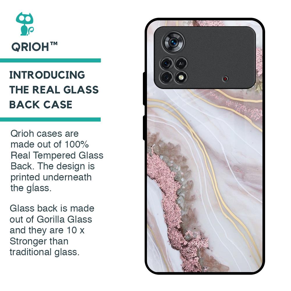 Pink & Gold Gllitter Marble Glass Case for Poco X4 Pro 5G