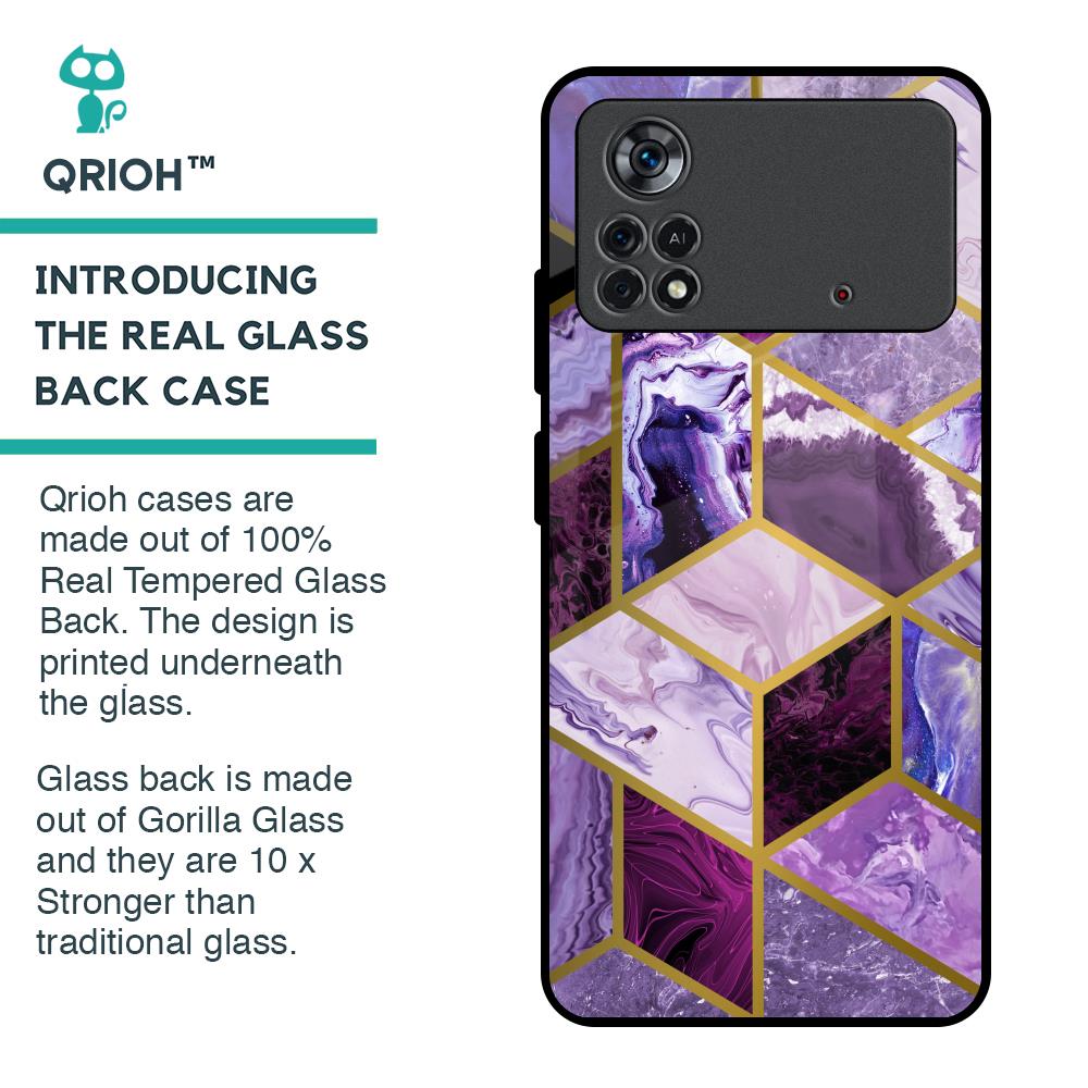 Purple Rhombus Marble Glass Case for Poco X4 Pro 5G