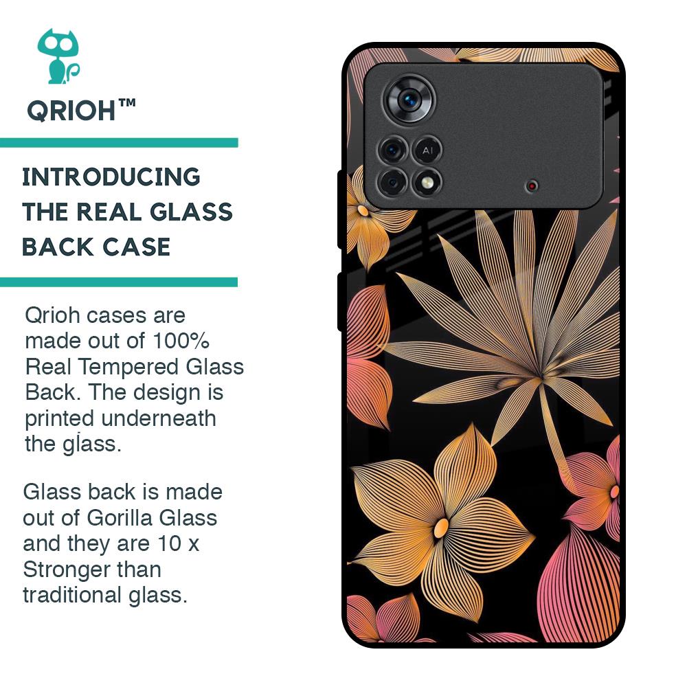 Lines Pattern Flowers Glass Case for Poco X4 Pro 5G