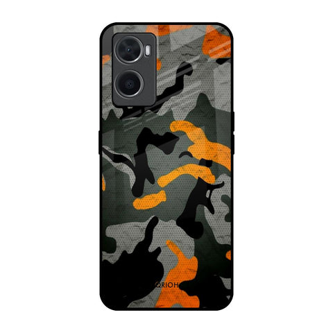 Camouflage Orange Oppo A76 Glass Back Cover Online