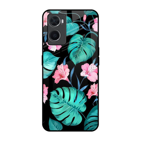 Tropical Leaves & Pink Flowers Oppo A76 Glass Back Cover Online
