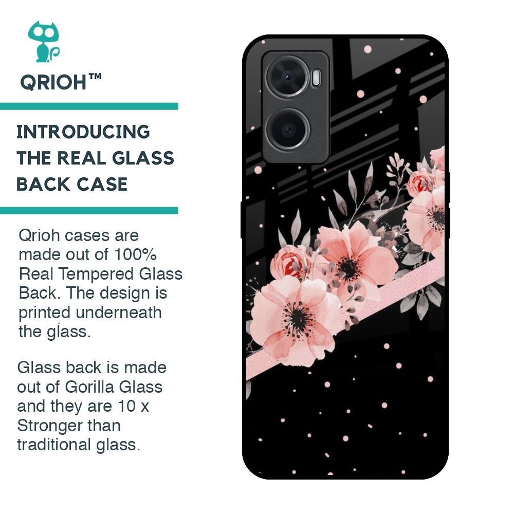 Floral Black Band Glass Case For Oppo A76