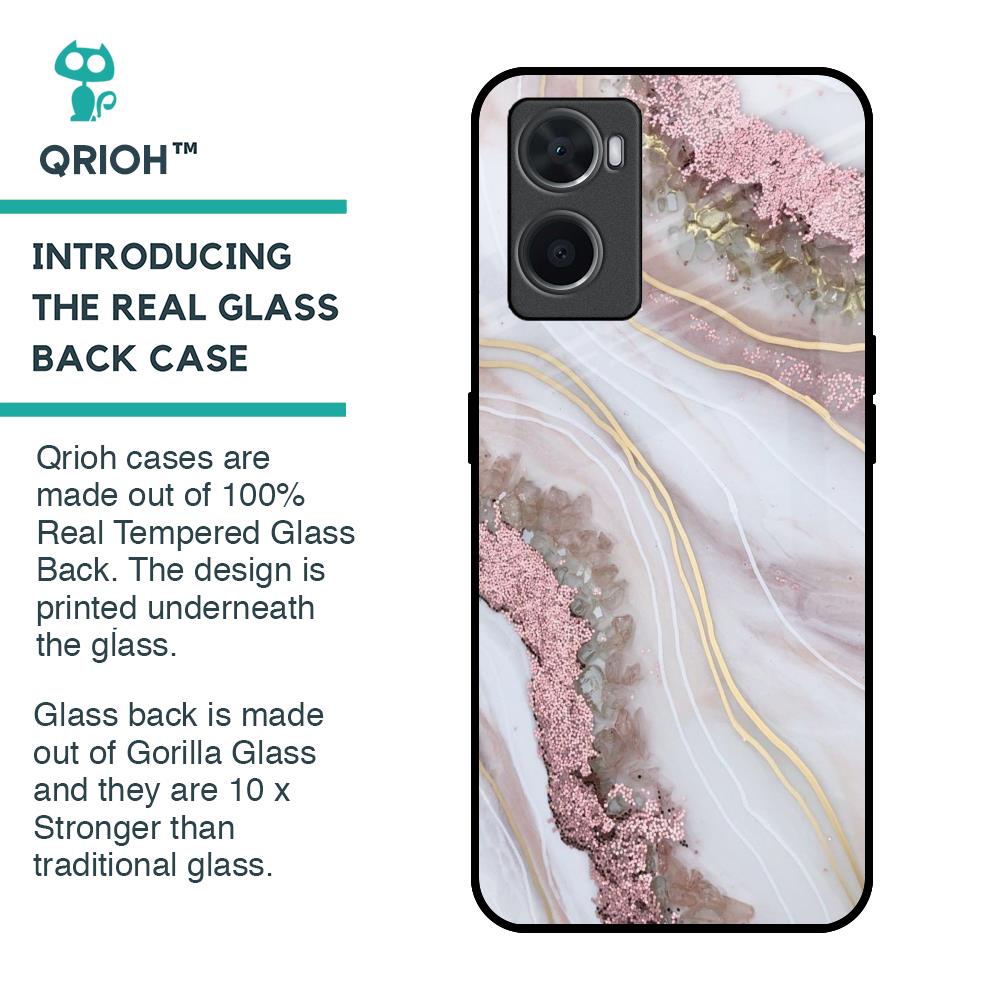 Pink & Gold Gllitter Marble Glass Case for Oppo A76