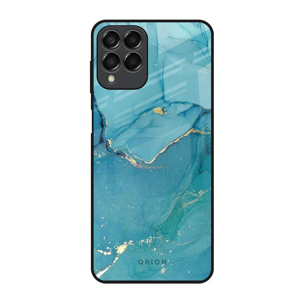 Blue Golden Glitter Samsung Galaxy M33 5G Glass Back Cover Online