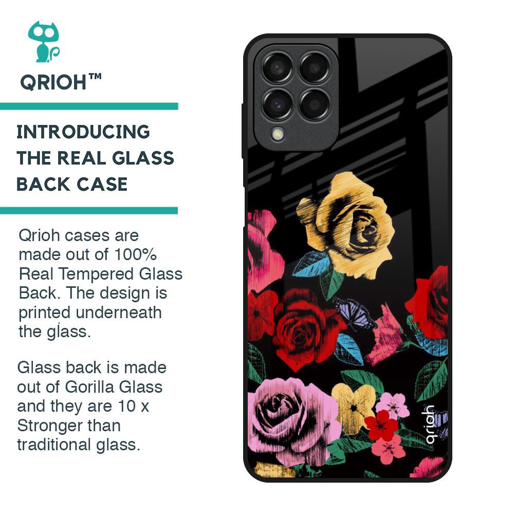 Floral Decorative Glass Case For Samsung Galaxy M33 5G