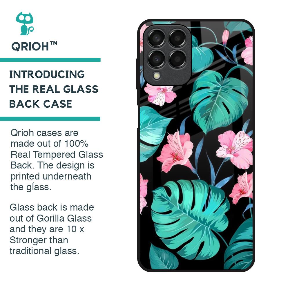 Tropical Leaves & Pink Flowers Glass Case for Samsung Galaxy M33 5G
