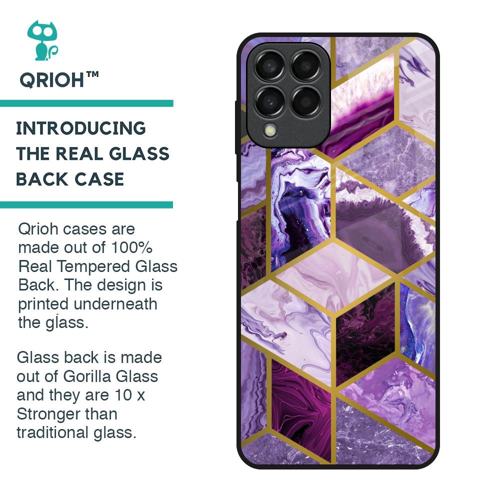Purple Rhombus Marble Glass Case for Samsung Galaxy M33 5G