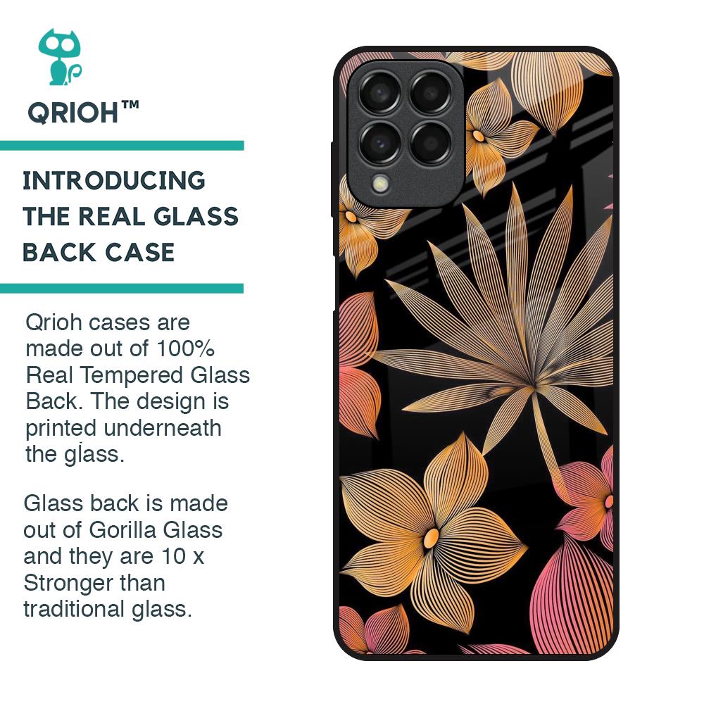 Lines Pattern Flowers Glass Case for Samsung Galaxy M33 5G