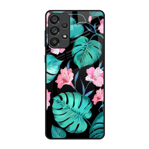 Tropical Leaves & Pink Flowers Samsung Galaxy A73 5G Glass Back Cover Online