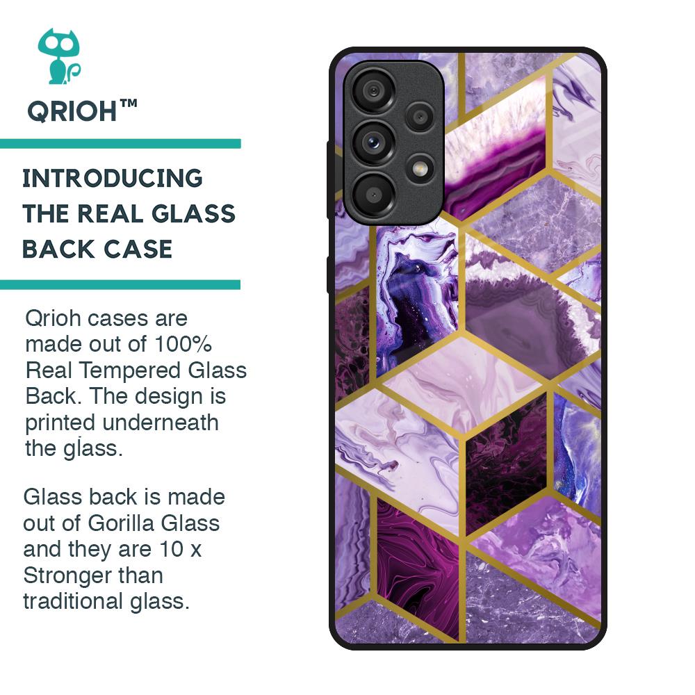 Purple Rhombus Marble Glass Case for Samsung Galaxy A33 5G