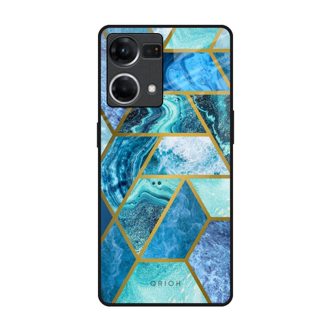 Turquoise Geometrical Marble OPPO F21 Pro Glass Back Cover Online