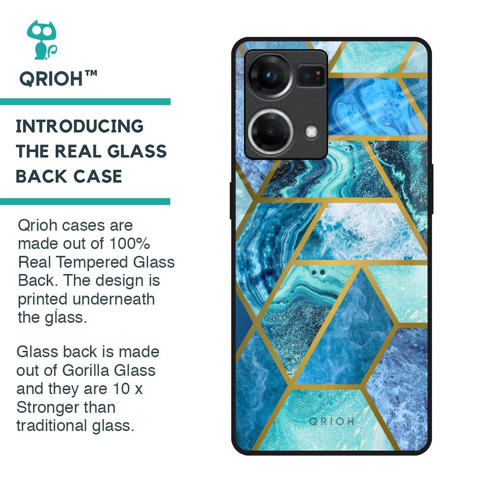 Turquoise Geometrical Marble Glass Case for OPPO F21 Pro