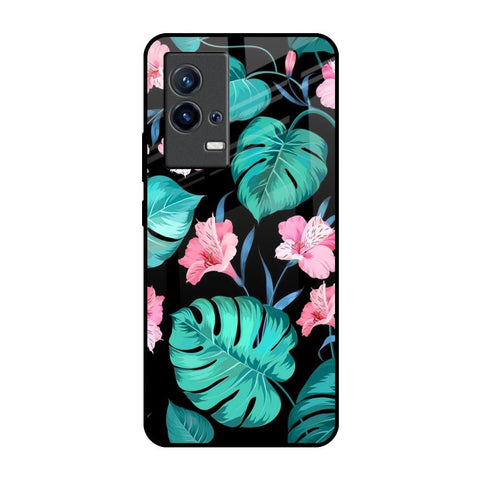 Tropical Leaves & Pink Flowers IQOO 9 5G Glass Back Cover Online