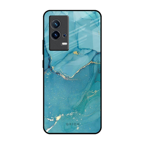 Blue Golden Glitter IQOO 9 5G Glass Back Cover Online