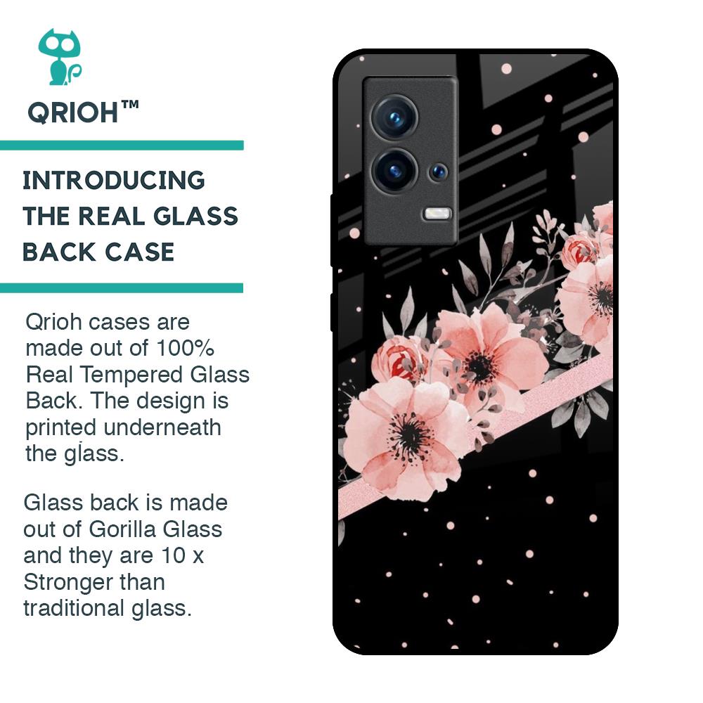 Floral Black Band Glass Case For IQOO 9 5G