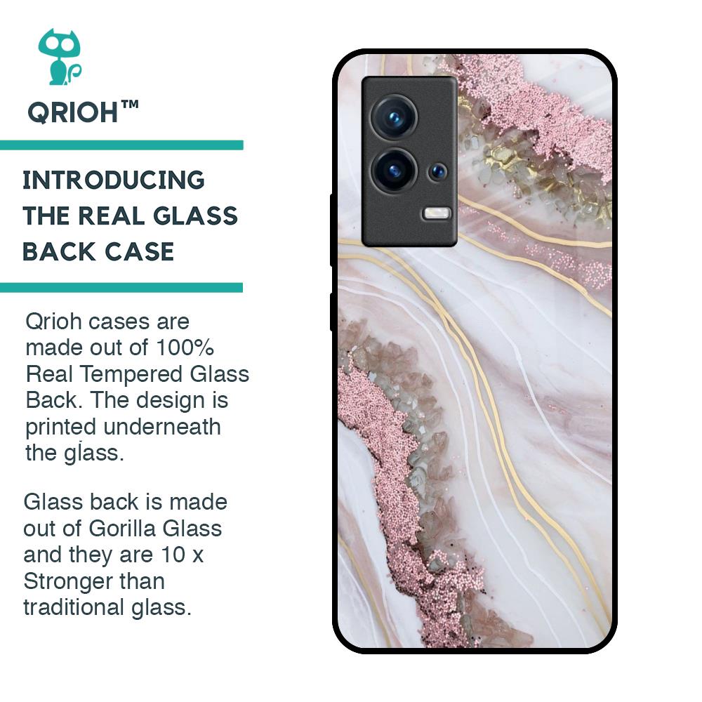 Pink & Gold Gllitter Marble Glass Case for IQOO 9 5G