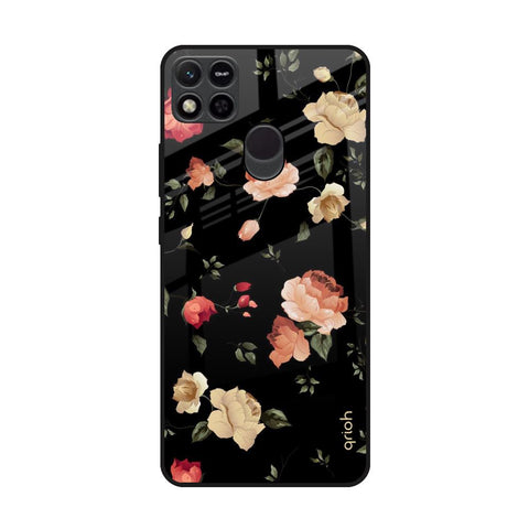 Black Spring Floral Redmi 10A Glass Back Cover Online