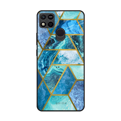 Turquoise Geometrical Marble Redmi 10A Glass Back Cover Online