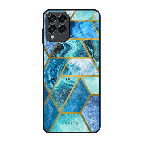 Turquoise Geometrical Marble Samsung Galaxy M53 5G Glass Back Cover Online