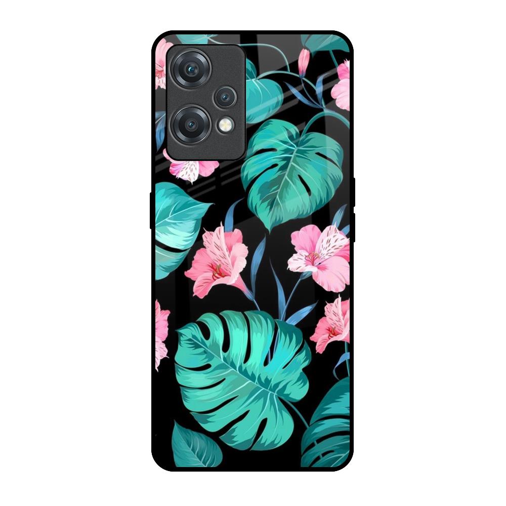Tropical Leaves & Pink Flowers OnePlus Nord CE 2 Lite 5G Glass Back Cover Online
