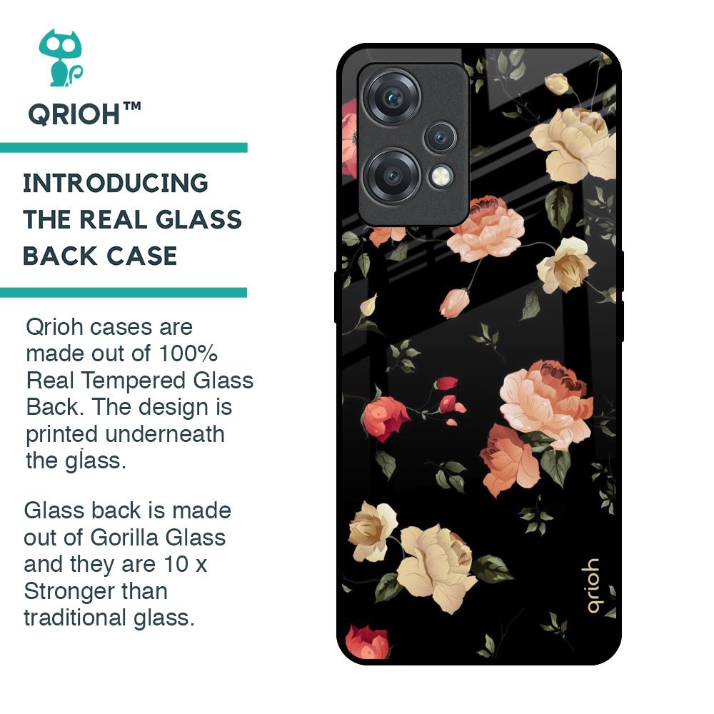 Black Spring Floral Glass Case for OnePlus Nord CE 2 Lite 5G
