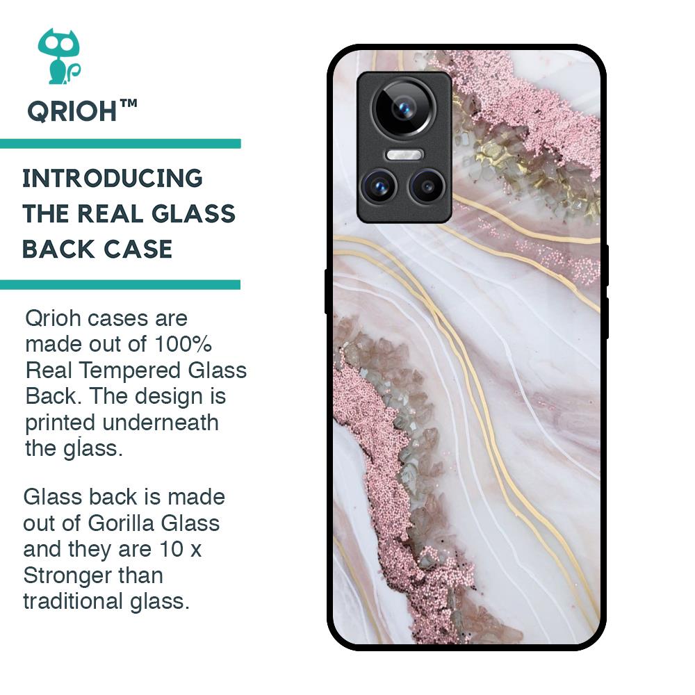Pink & Gold Gllitter Marble Glass Case for Realme GT Neo 3