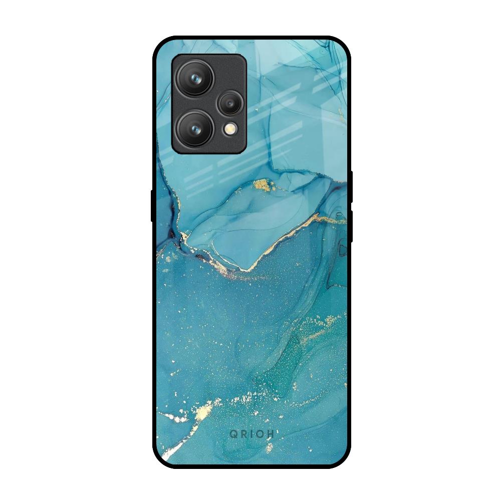 Blue Golden Glitter Realme 9 Glass Back Cover Online