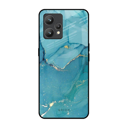 Blue Golden Glitter Realme 9 Glass Back Cover Online