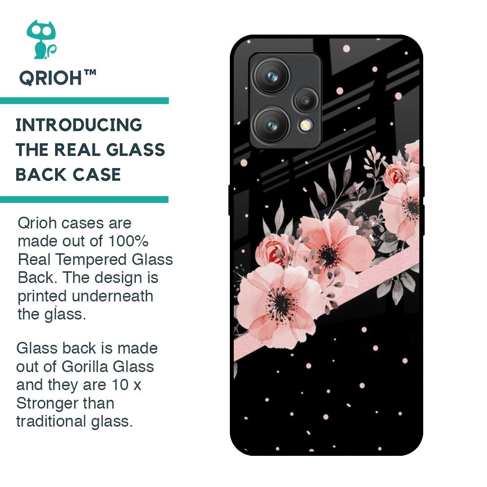 Floral Black Band Glass Case For Realme 9