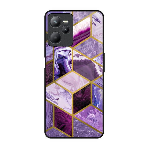 Purple Rhombus Marble Realme C35 Glass Back Cover Online