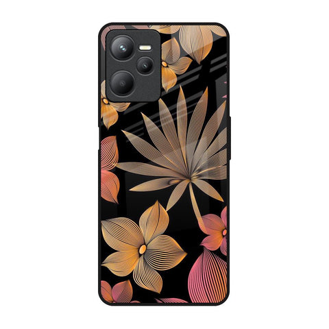 Lines Pattern Flowers Realme C35 Glass Back Cover Online