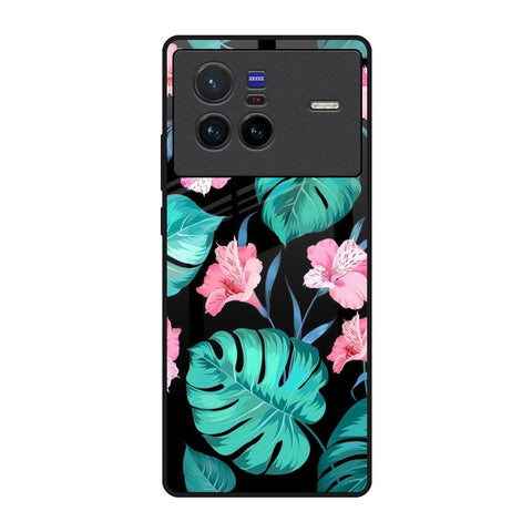 Tropical Leaves & Pink Flowers Vivo X80 5G Glass Back Cover Online