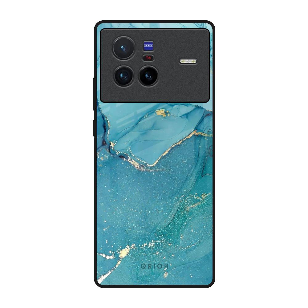 Blue Golden Glitter Vivo X80 5G Glass Back Cover Online